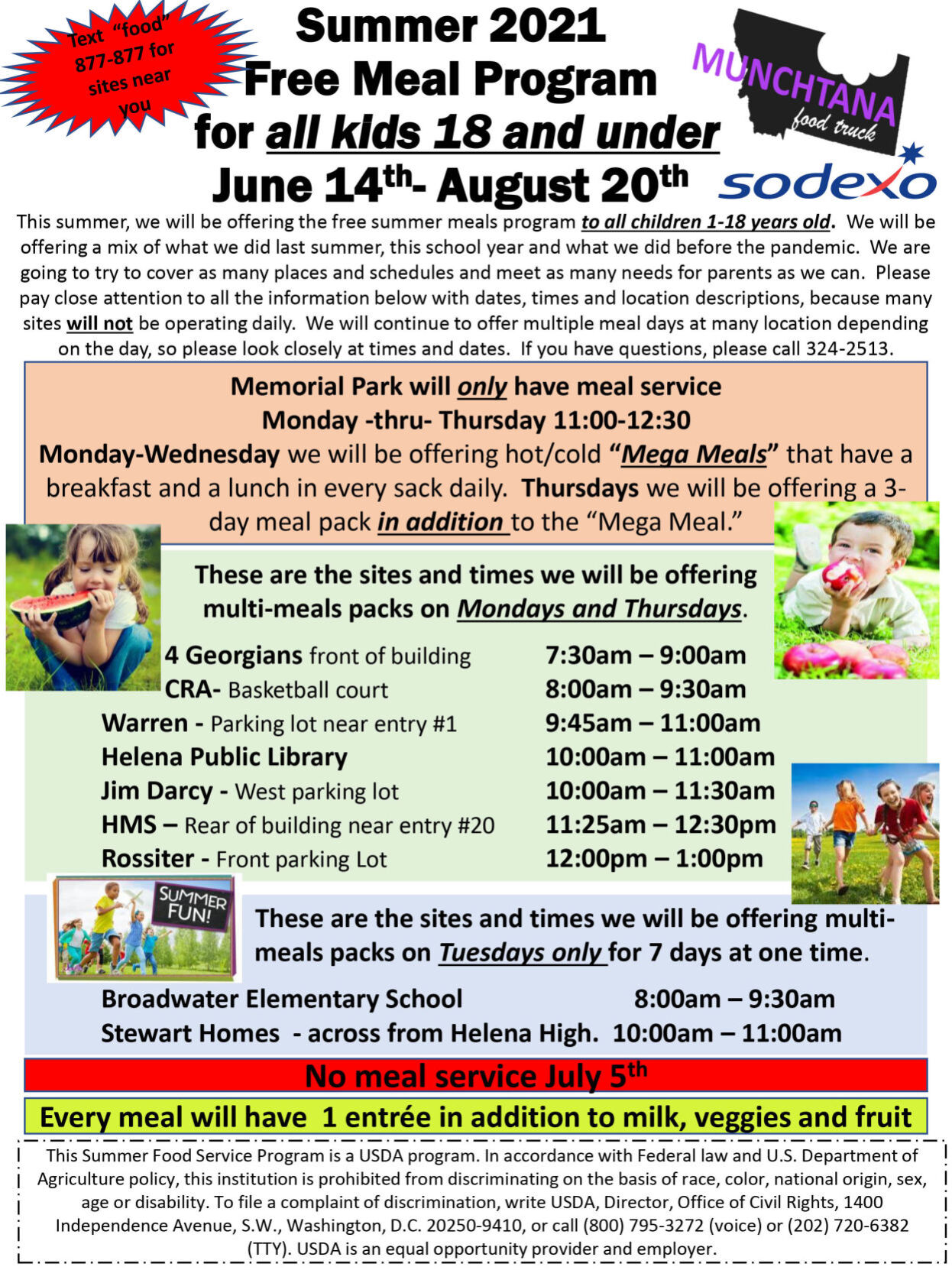 2021 Free Meal Program for all kids 18 and under Starts June 14th!